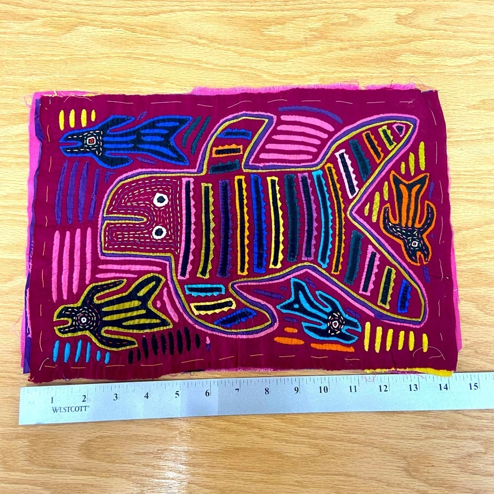 School of Fish Vintage Handmade Reverse Appliqué Panama Mola Textile